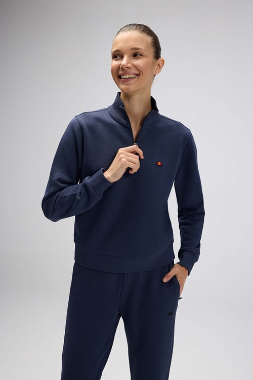 Pamuklu Regular Fit Yarım Fermuarlı Dik Yaka Kadın Sweat EF557-NV LACİVERT