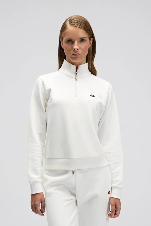Pamuklu Regular Fit Yarım Fermuarlı Dik Yaka Kadın Sweat EF557-OF BEYAZ