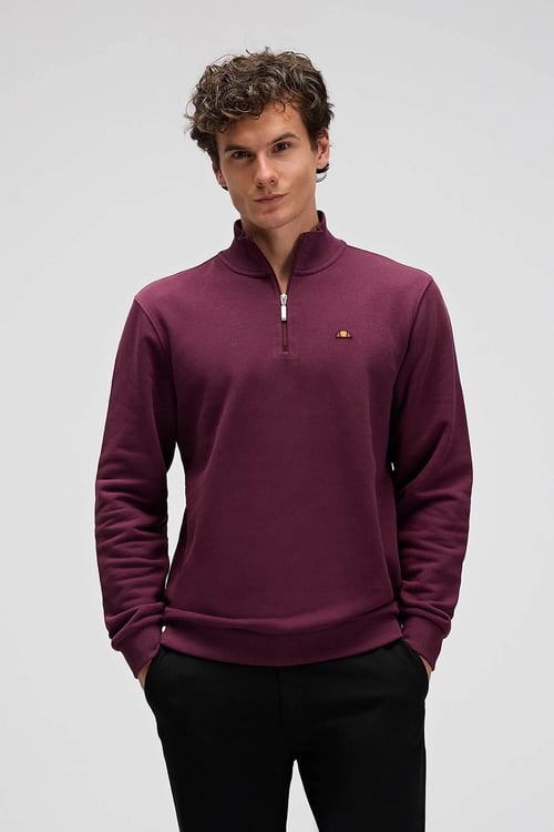 Pamuklu Regular Fit Yarım Fermuarlı Dik Yaka Erkek Sweat EM580-BRD BORDO