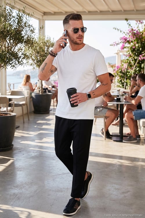 Pamuklu Regular Fit Yüksek Bel Düz Paça Çimalı Jogger Erkek Pantolon 5908058 SİYAH