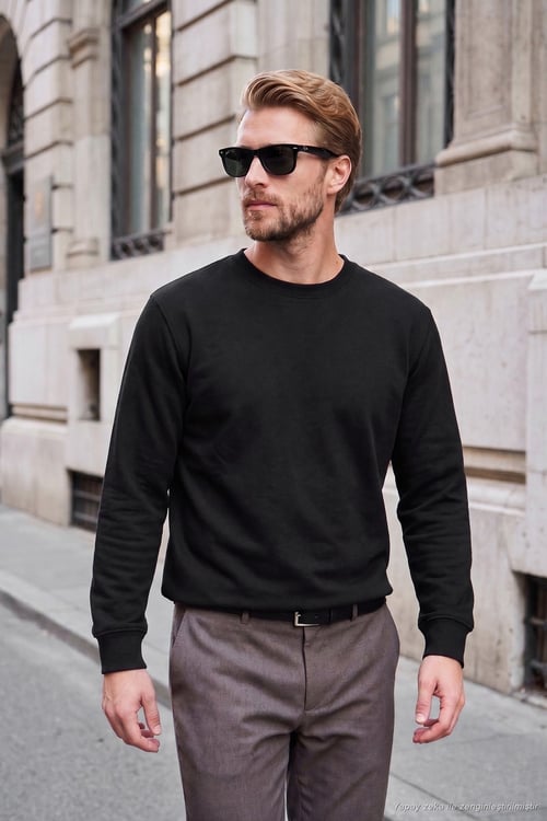 Pamuklu Relaxed Fit Bisiklet Yaka Erkek Sweat 5901257 SİYAH