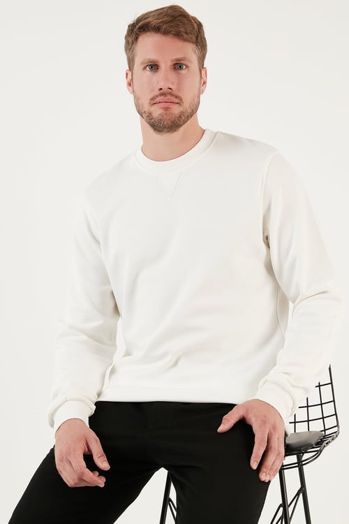 Pamuklu Relaxed Fit Bisiklet Yaka Erkek Sweat 5905453 EKRU