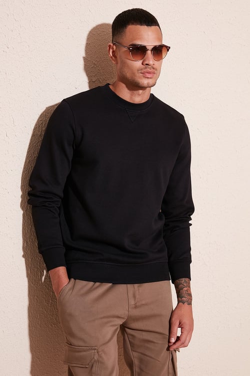Pamuklu Relaxed Fit Bisiklet Yaka Erkek Sweat 5905453 SİYAH