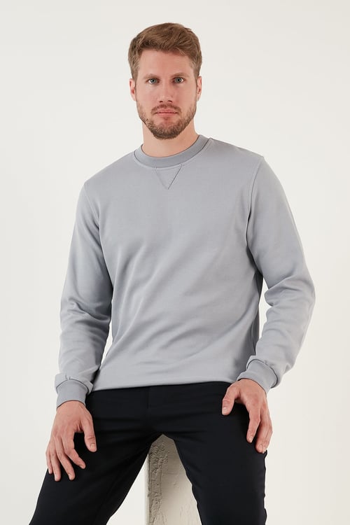 Pamuklu Relaxed Fit Bisiklet Yaka Erkek Sweat 5905453 AÇIK GRİ
