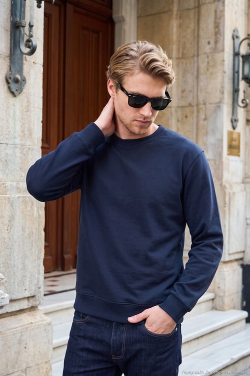 Pamuklu Relaxed Fit Bisiklet Yaka Erkek Sweat 5901257 İNDİGO