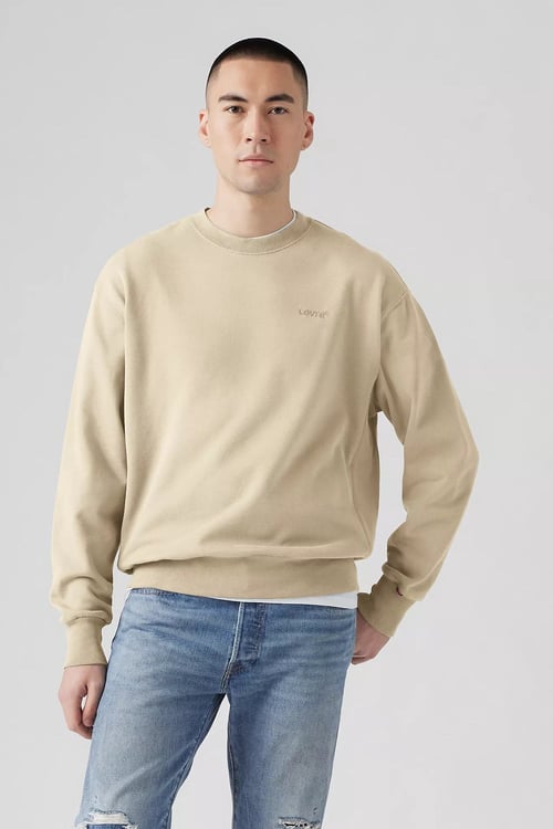 Pamuklu Relaxed Fit Bisiklet Yaka Logolu Erkek Sweat A9244-0005 BEJ