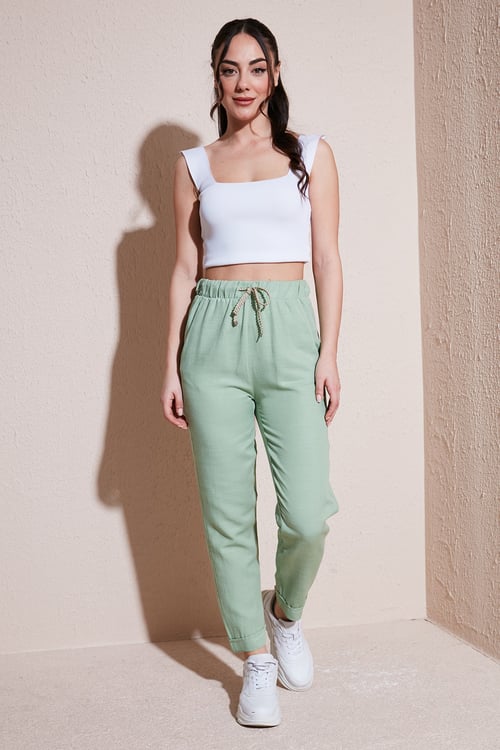 Pamuklu Relaxed Fit Kadın Pantolon 24Y0250K1 YEŞİL