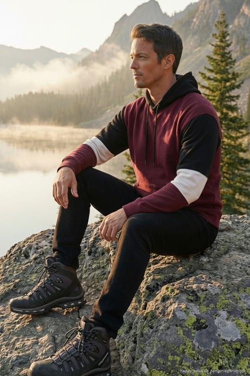 Pamuklu Relaxed Fit Kapüşonlu İçi Tüylü Yumuşak Şardonlu Erkek Sweat 5905299 VİŞNE
