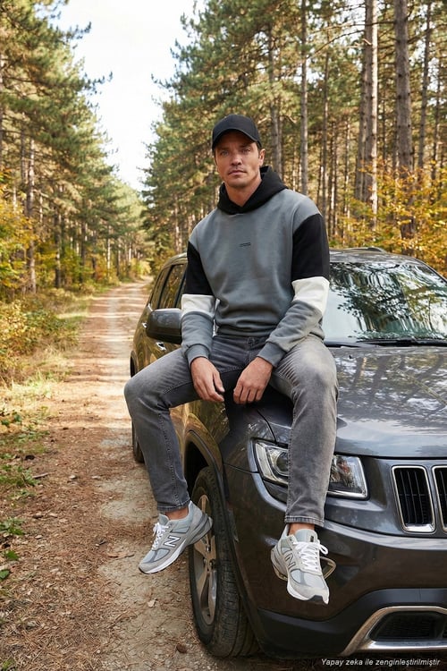 Pamuklu Relaxed Fit Kapüşonlu İçi Tüylü Yumuşak Şardonlu Erkek Sweat 5905299 AÇIK HAKİ