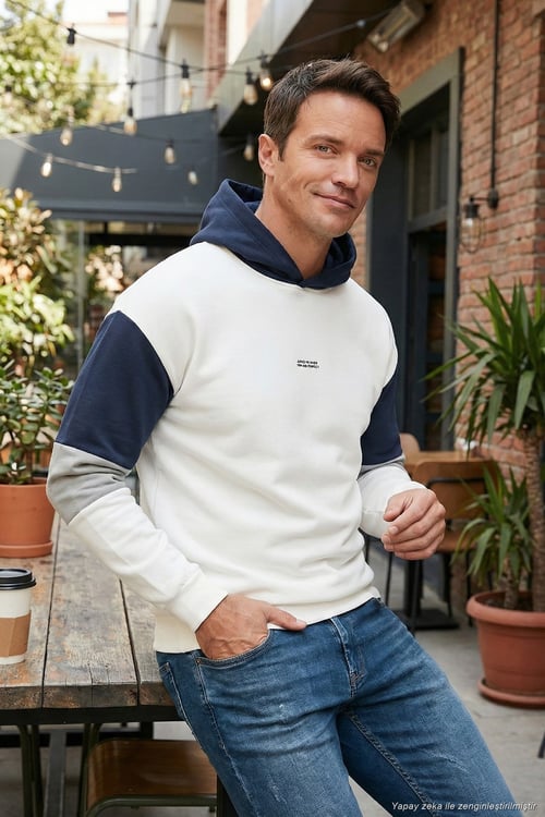 Pamuklu Relaxed Fit Kapüşonlu İçi Tüylü Yumuşak Şardonlu Erkek Sweat 5905299 EKRU