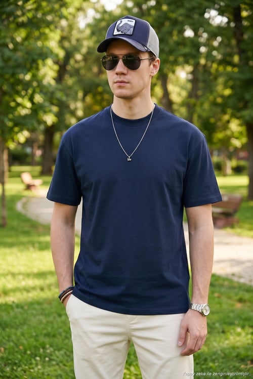 Pamuklu Relaxed Fit Sıfır Yaka Erkek T Shirt 5905446 İNDİGO