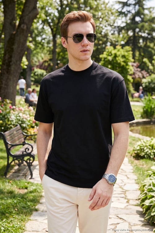 Pamuklu Relaxed Fit Sıfır Yaka Erkek T Shirt 5905446 SİYAH