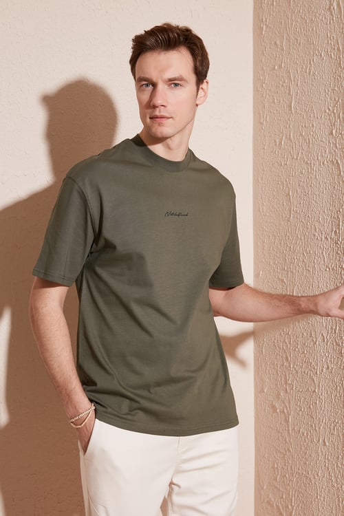 Pamuklu Relaxed Fit Sıfır Yaka Erkek T Shirt 5902702 HAKİ