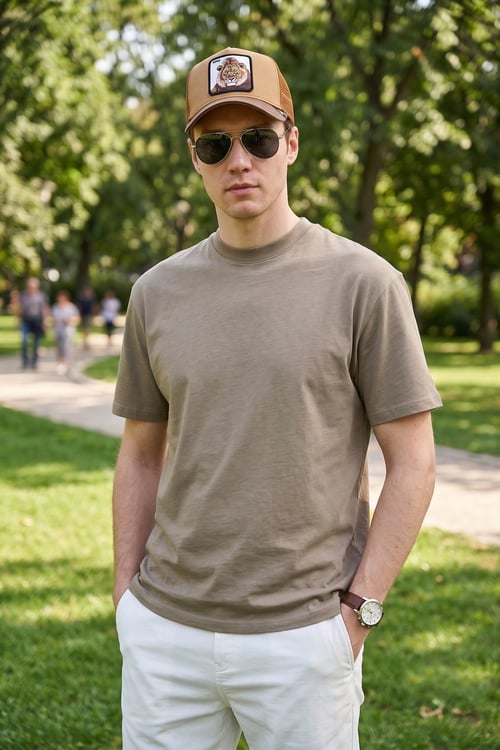 Pamuklu Relaxed Fit Sıfır Yaka Erkek T Shirt 5905446 VİZON