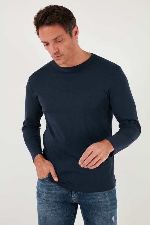 Pamuklu Slim Fit Bisiklet Yaka Basic Erkek Sweat 59050741 İNDİGO