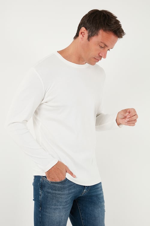 Pamuklu Slim Fit Bisiklet Yaka Basic Erkek Sweat 59050741 EKRU