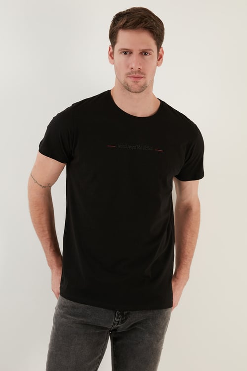 Pamuklu Slim Fit Bisiklet Yaka Erkek T Shirt 541WIND SİYAH