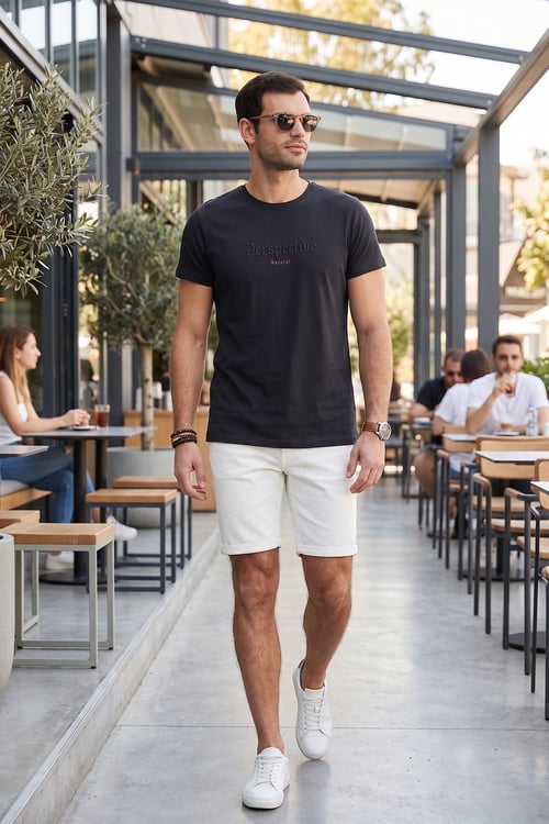 Pamuklu Slim Fit Bisiklet Yaka Erkek T Shirt 541PERSPECTIVE KOYU ANTRASİT