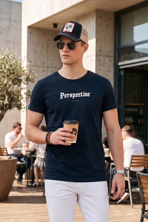 Pamuklu Slim Fit Bisiklet Yaka Erkek T Shirt 541PERSPECTIVE LACİVERT