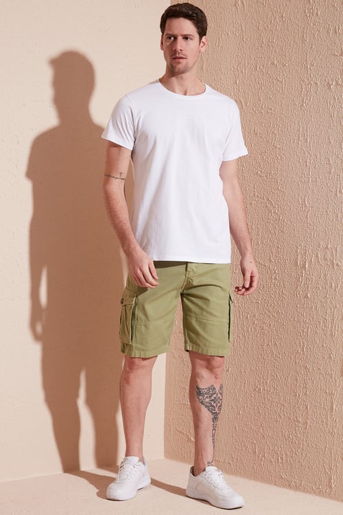 Pamuklu Slim Fit Bisiklet Yaka Erkek T Shirt 541TACTICAL BEYAZ