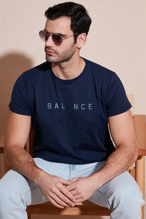 Pamuklu Slim Fit Bisiklet Yaka Erkek T Shirt 541BALANCE AÇIK LACİVERT