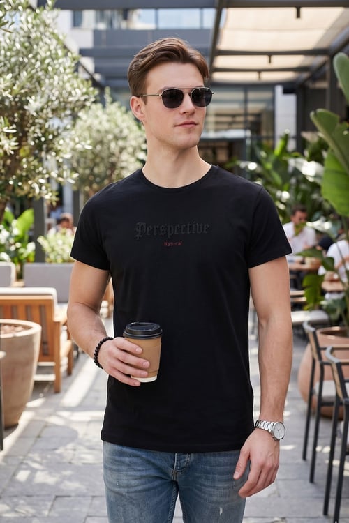 Pamuklu Slim Fit Bisiklet Yaka Erkek T Shirt 541PERSPECTIVE SİYAH