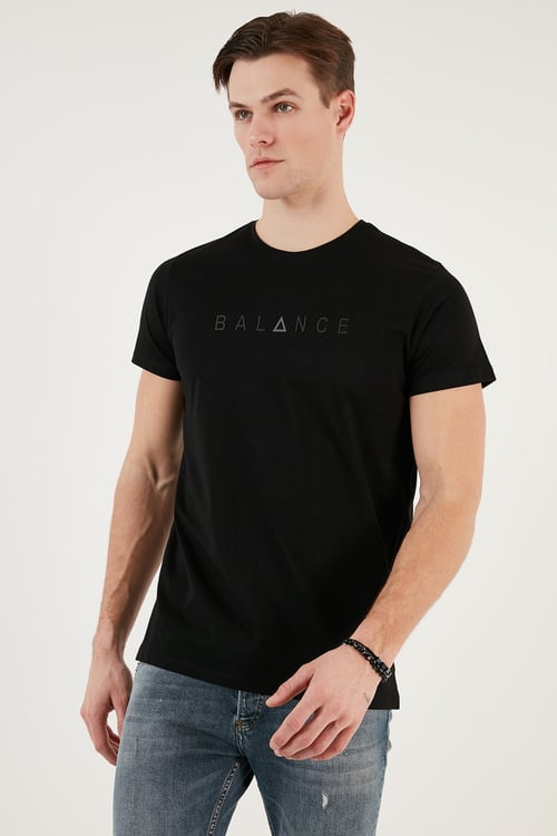 Pamuklu Slim Fit Bisiklet Yaka Erkek T Shirt 541BALANCE SİYAH