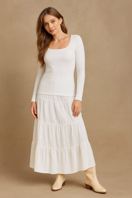 Pamuklu Slim Fit Kare Yaka Kadın Bluz 26K0019K1 EKRU
