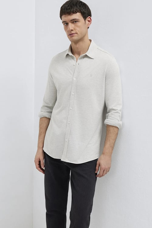 Pamuklu Slim Fit Klasik Yaka Uzun Kollu Erkek Gömlek 0211856-82498 KAR MELANJ