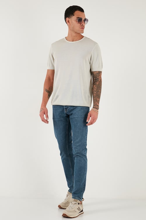Pamuklu Slim Fit Normal Bel Dar Paça Jeans Erkek Kot Pantolon 1124C041NAPOLI MAVİ