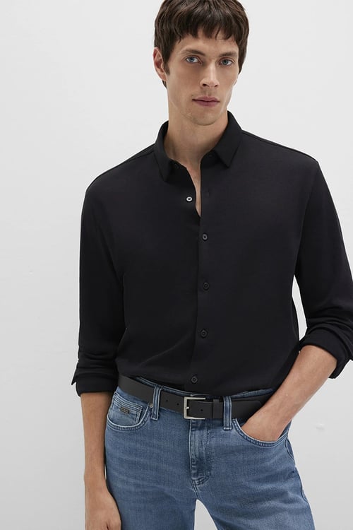 Pamuklu Slim Fit Uzun Kollu Erkek Gömlek 0211758-900 SİYAH