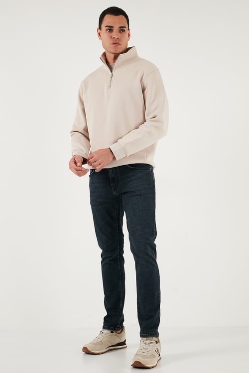 Pamuklu Slim Fit Yüksek Bel Dar Paça Jeans Erkek Kot Pantolon 3300C45TOKYO MAVİ