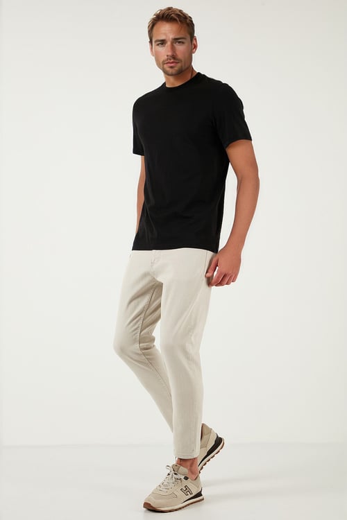 Pamuklu Slim Tapared Normal Bel Daralan Paça Jeans Erkek Kot Pantolon 5900S66MILANO NATUREL