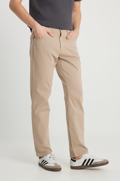 Pamuklu Straight Fit Normal Bel Düz Paça Erkek Pantolon W1218646344 KREM
