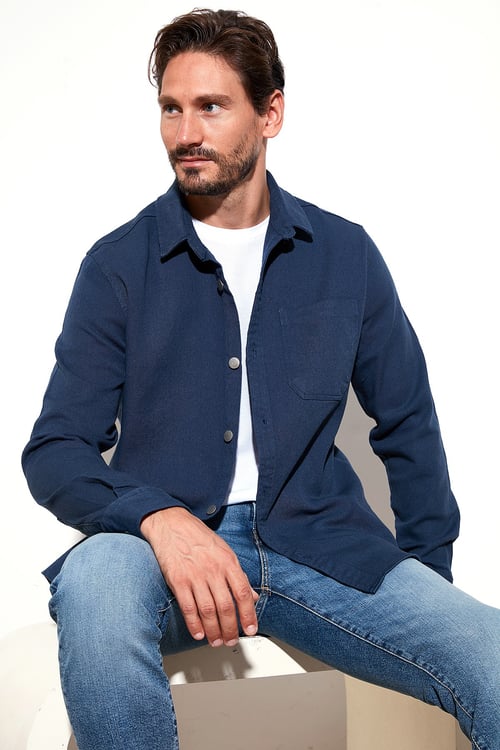 Pamuklu Tek Cepli Regular Fit Erkek Gömlek CF25W129140 LACİVERT