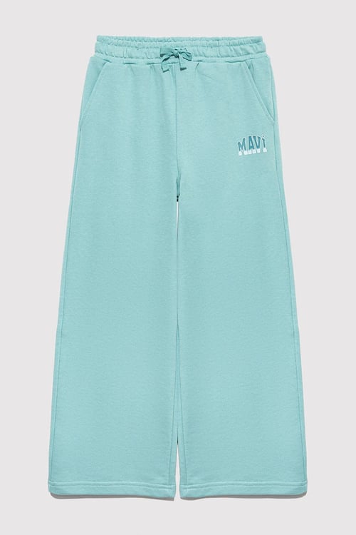 Pamuklu Wide Leg Fit Geniş Paça Logolu Kız Çocuk Eşofman Altı 7010038-71748 MİNT