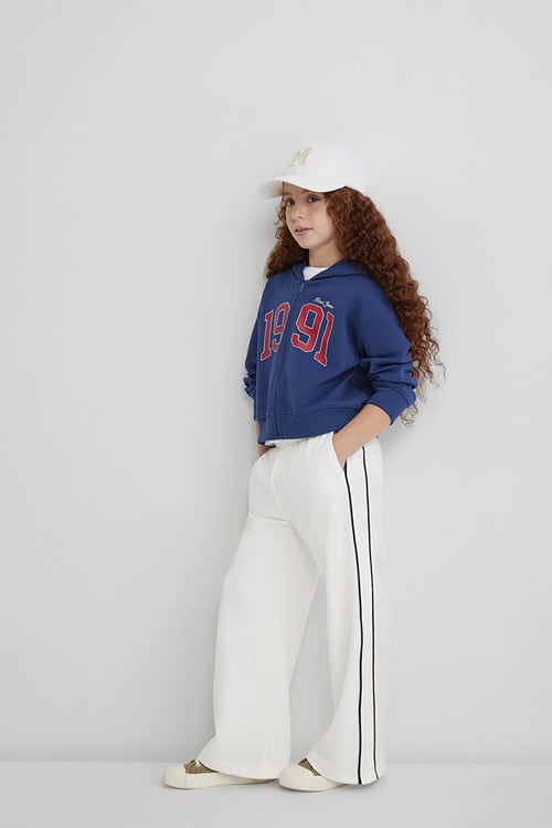Pamuklu Wide Leg Fit Geniş Paça Şeritli Kız Çocuk Eşofman Altı 7010021-70057 BEYAZ