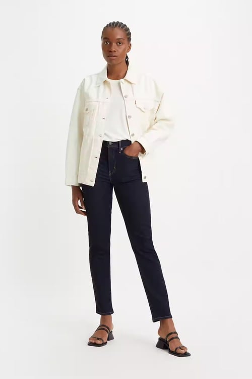 Pamuklu Yüksek Bel Düz Paça Straight Fit 724 Jeans Kadın Kot Pantolon 18883-0227 LACİVERT