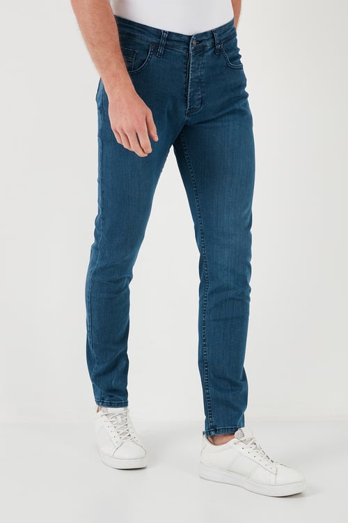Pamuklu Yüksek Bel Slim Fit Jeans Erkek Kot Pantolon 6440305 LACİVERT
