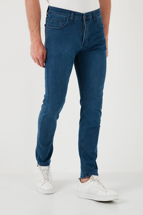 Pamuklu Yüksek Bel Slim Fit Jeans Erkek Kot Pantolon 6440305 KOYU MAVİ