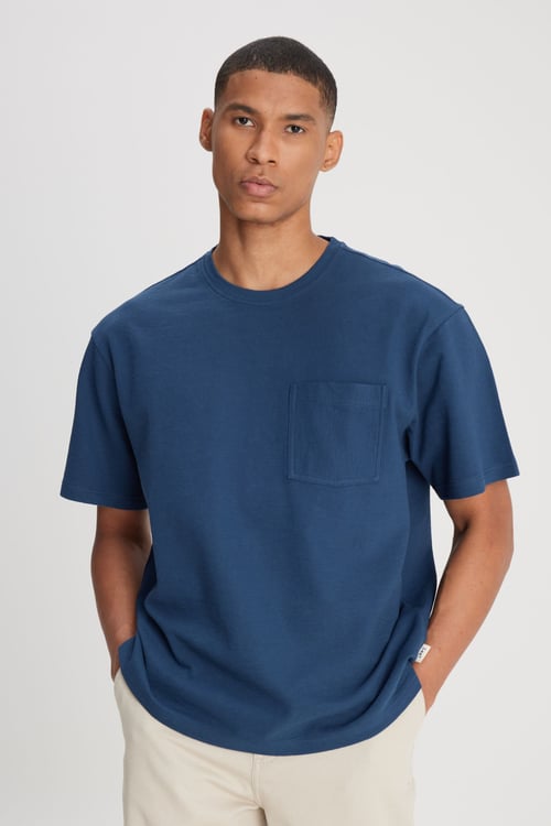 Pamuku Loose Fit Bisiklet Yaka Erkek T Shirt L24157 1TF İNDİGO