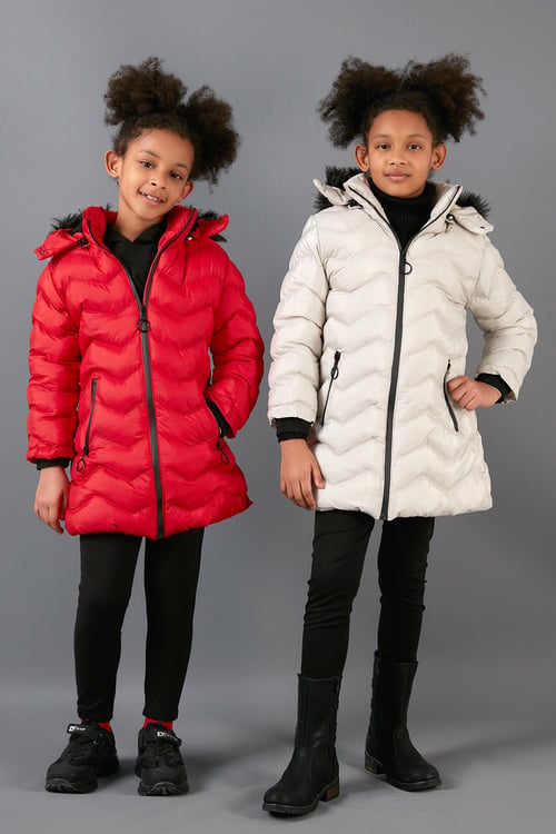 Peluş Astarlı Yakası Suni Kürklü Çıkarılabilir Kapüşonlu Kışlık Kız Çocuk Mont 5766041 KIRMIZI