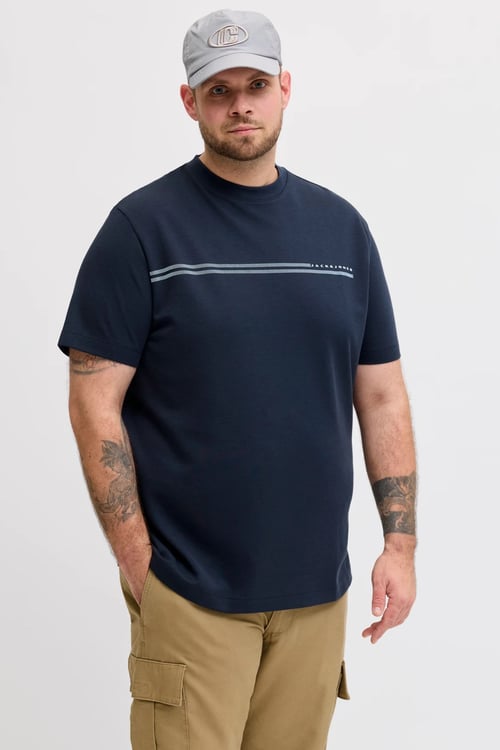 Plus Büyük Beden Pamuklu Regular Fit Bisiklet Yaka Erkek T Shirt 12297257 LACİVERT