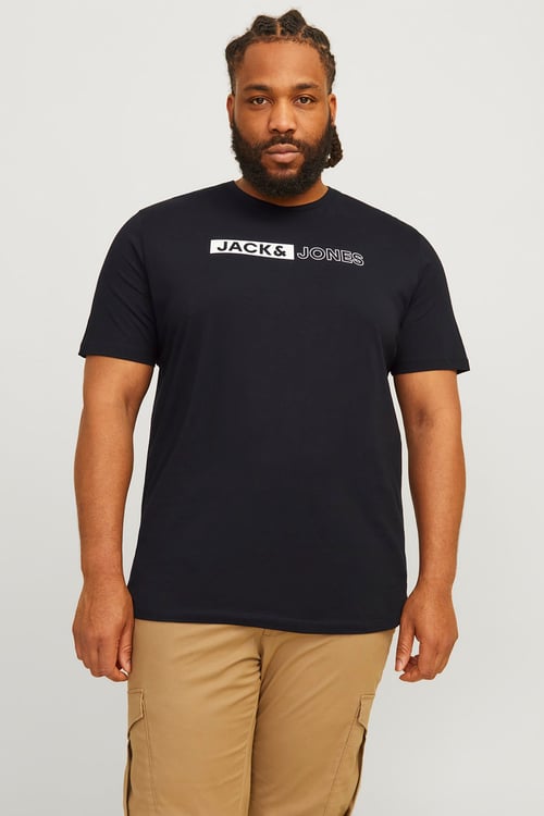 Plus Jjecorp Büyük Beden % 100 Pamuk Slim Fit Bisiklet Yaka Erkek T Shirt 12243630 SİYAH