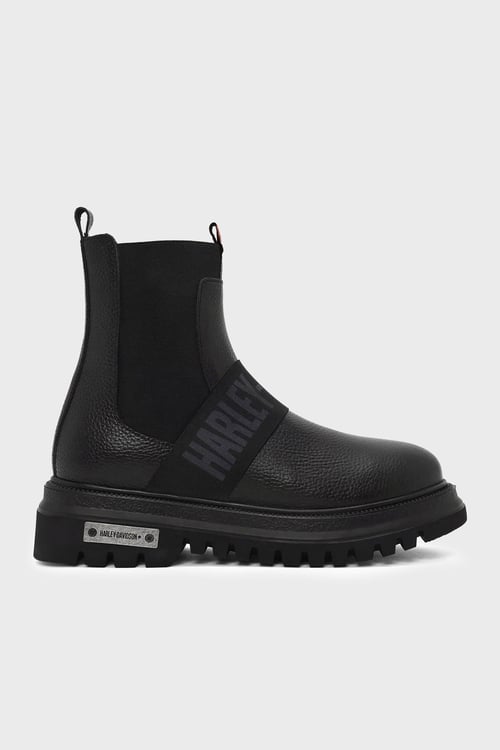 Polperro Logolu Hakiki Deri Erkek Bot 021M100557 CTN Black Baskılı Deri
