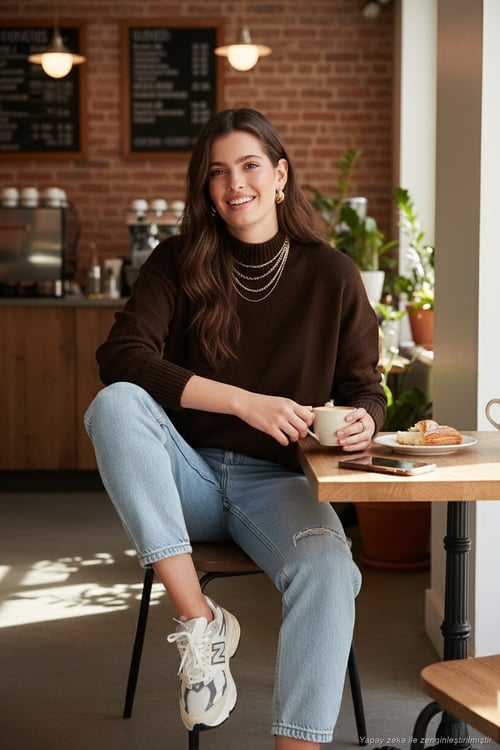 Premium Oversize Fit Balıkçı Yaka Yumuşak Dokulu Triko Kadın Kazak 680KZ00469 KAHVE