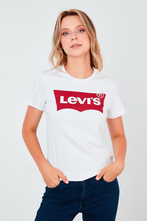 Regular Fit % 100 Pamuk Logo Baskılı Bisiklet Yaka Kadın T Shirt 17369-1310 BEYAZ