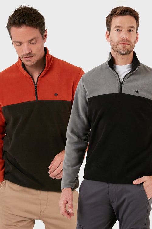 Regular Fit Anti-Pilling Tüylenme Yapmayan Dik Yaka Şardonlu 2'li Paket Erkek Polar 5906016S2 Gri Siyah-Oranj