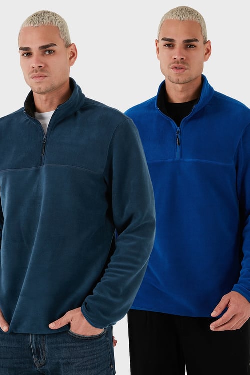 Regular Fit Anti-Pilling Tüylenme Yapmayan Soğuk Geçirmez 2'li Paket Erkek Polar 5896700S2 Saks-İndigo