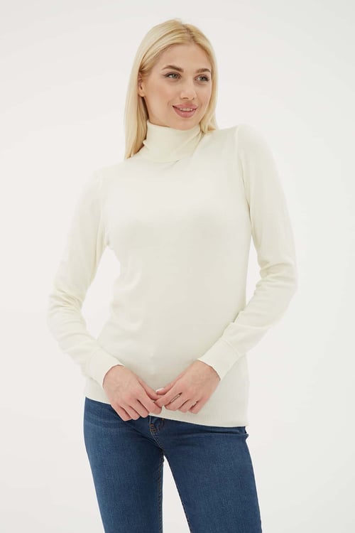 Regular Fit Balıkçı Yaka Kadın Kazak 25K0780K1 EKRU